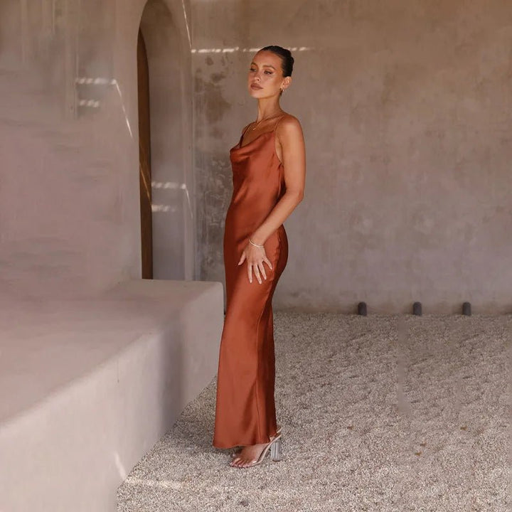 Grace | Women's Backless Satin Maxi Dress with High Slit