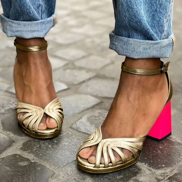 Isla | Women's Block Heel Sandals Multi-Strap Open Toe Ankle Buckle - Women's Ankle Strap Sandals | Nancy Callen Fashion