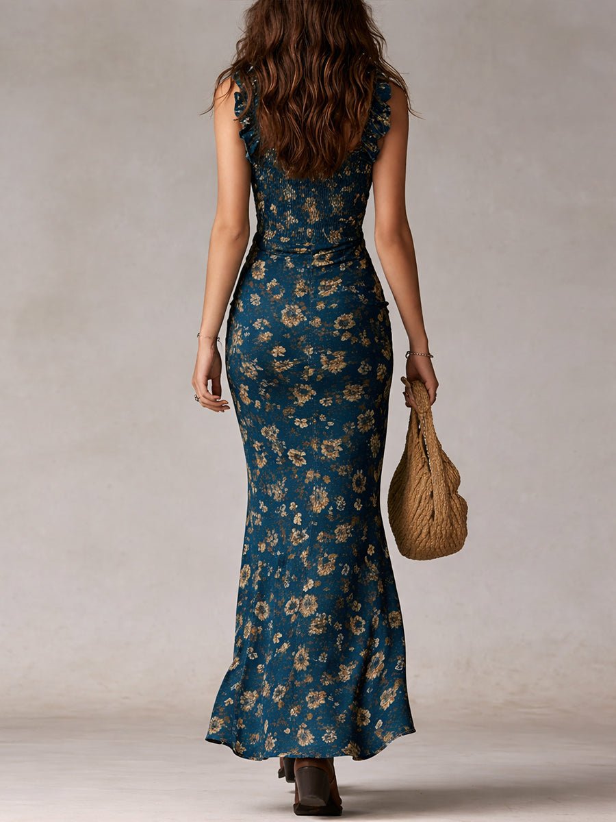 Isla | Women's Boho Floral Ruched Side-Slit Maxi Dress