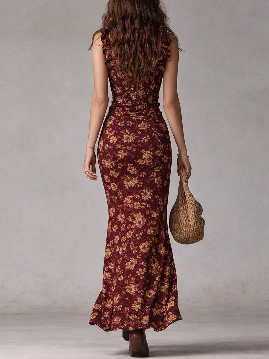 Isla | Women's Boho Floral Ruched Side-Slit Maxi Dress