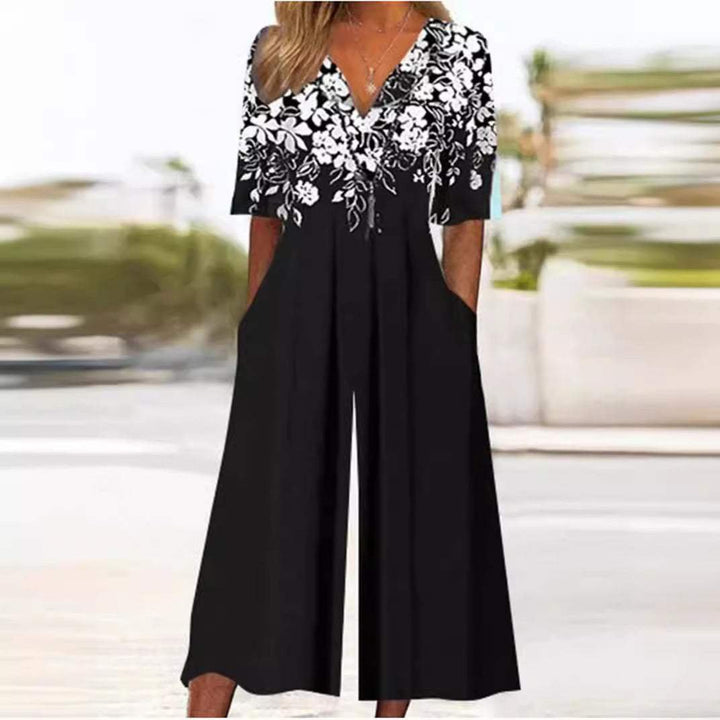 Scarlett | Women's Boho Floral V-Neck Half-Sleeve Jumpsuit