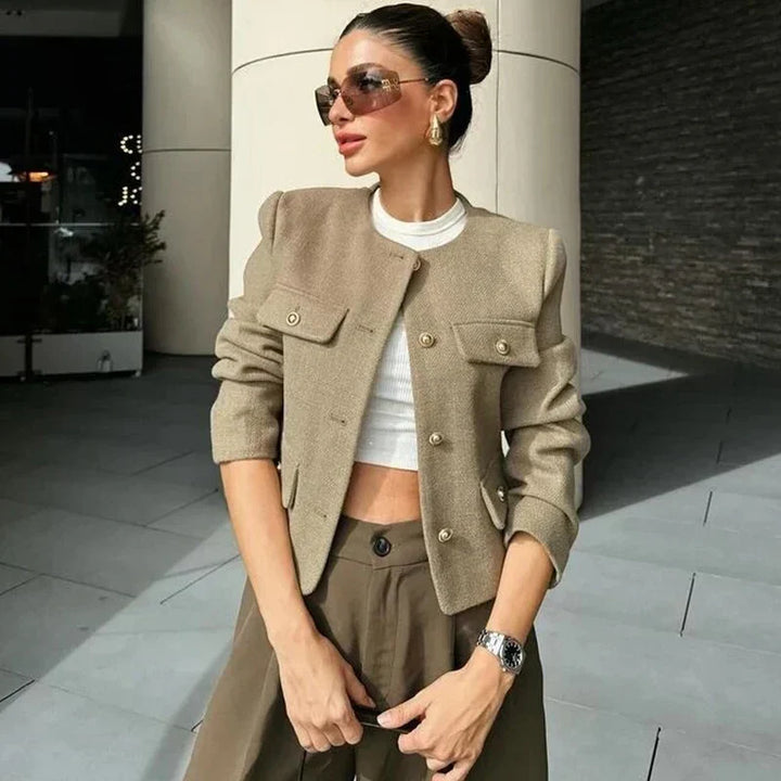 Chloe | Cropped Button Front Bomber Jacket