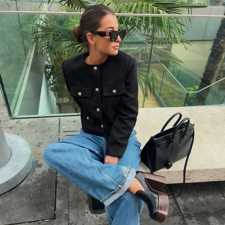 Chloe | Cropped Button Front Bomber Jacket