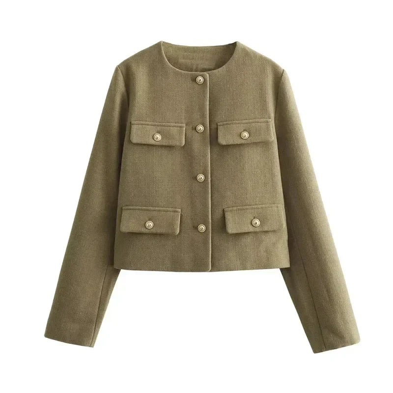 Chloe | Cropped Button Front Bomber Jacket