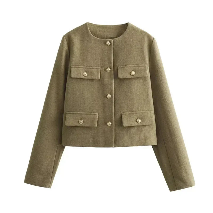 Chloe | Cropped Button Front Bomber Jacket