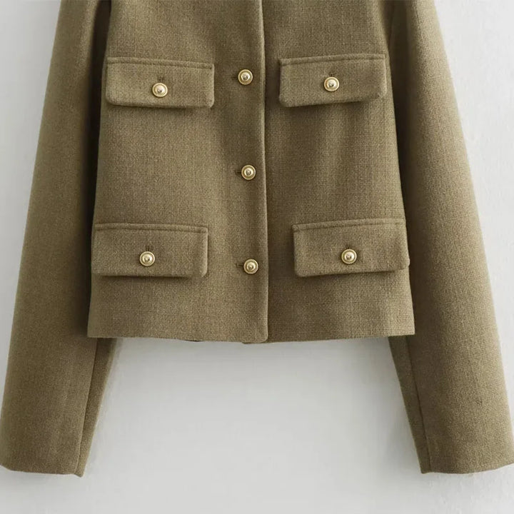 Chloe | Cropped Button Front Bomber Jacket