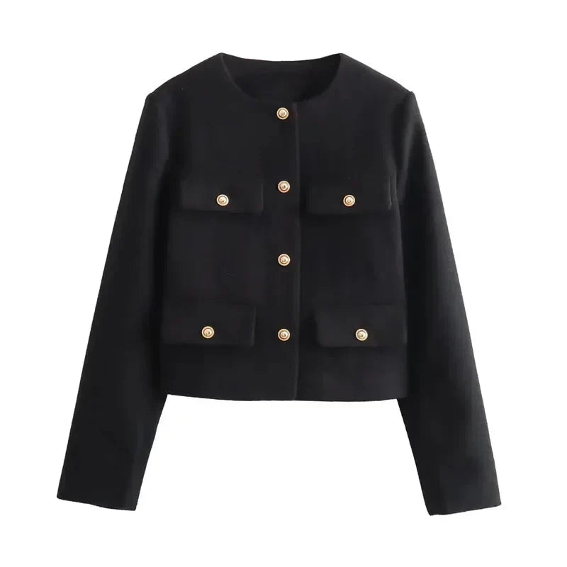 Chloe | Cropped Button Front Bomber Jacket