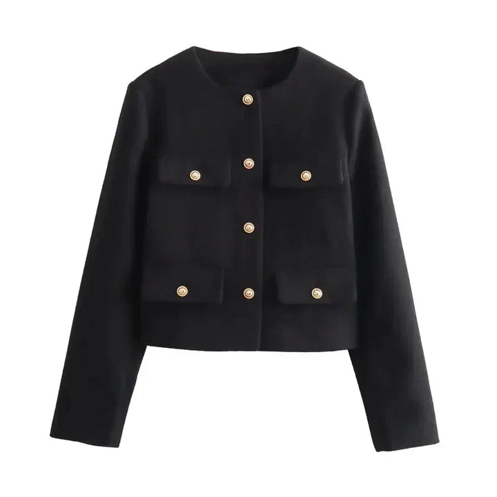 Chloe | Cropped Button Front Bomber Jacket