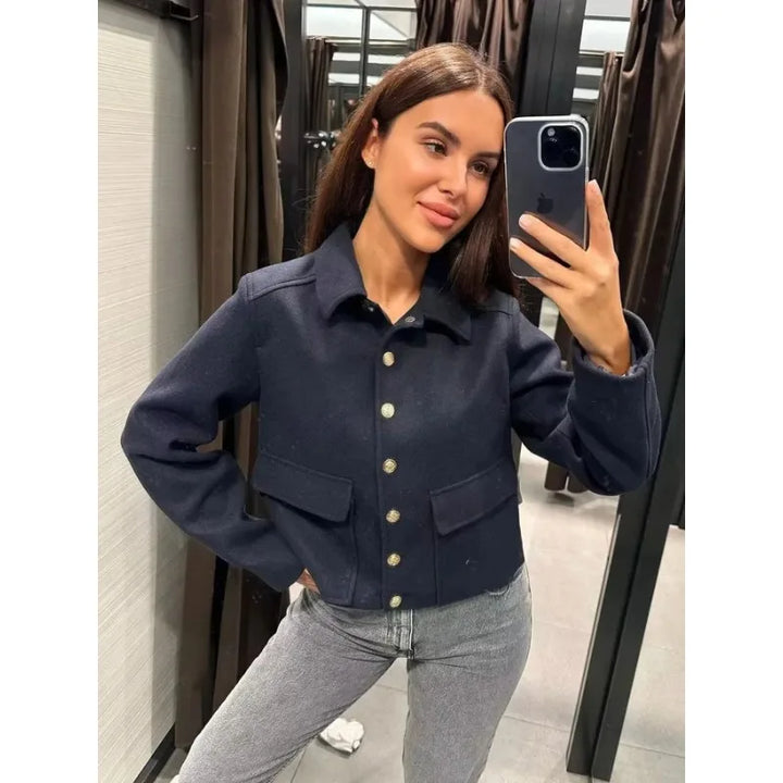 Claire | Cropped Button Front Bomber Jacket