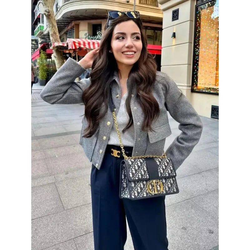 Claire | Cropped Button Front Bomber Jacket