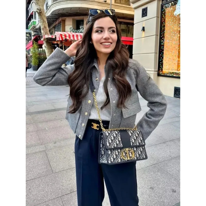 Claire | Cropped Button Front Bomber Jacket