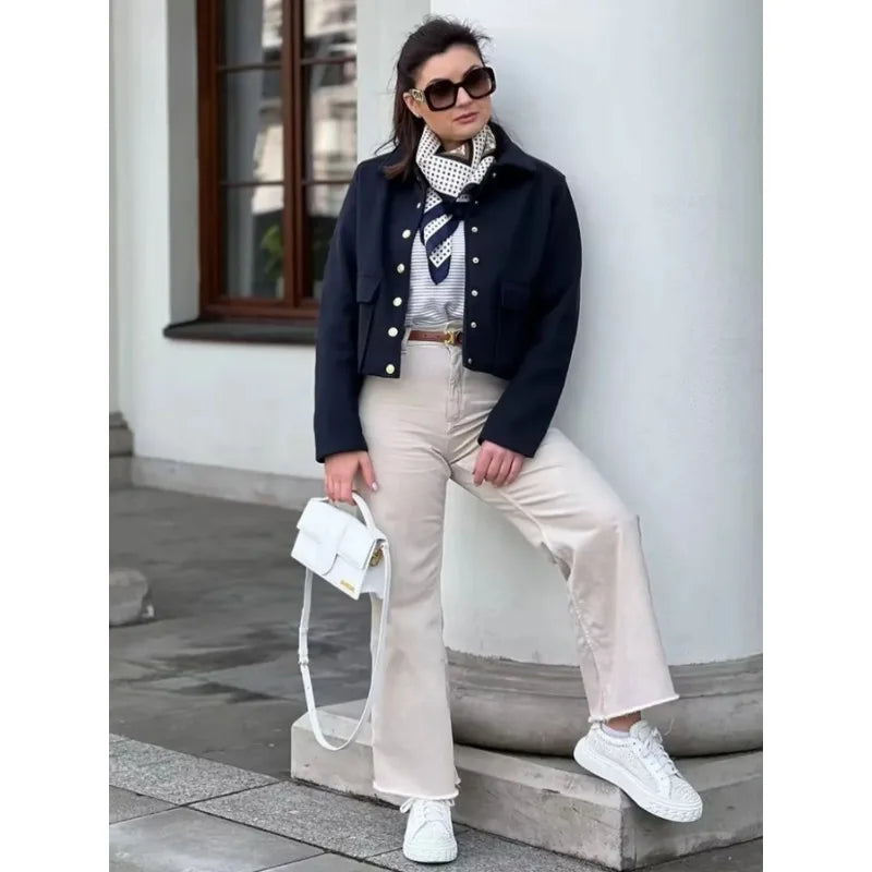 Claire | Cropped Button Front Bomber Jacket