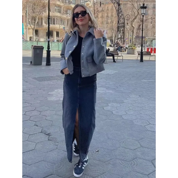 Claire | Cropped Button Front Bomber Jacket