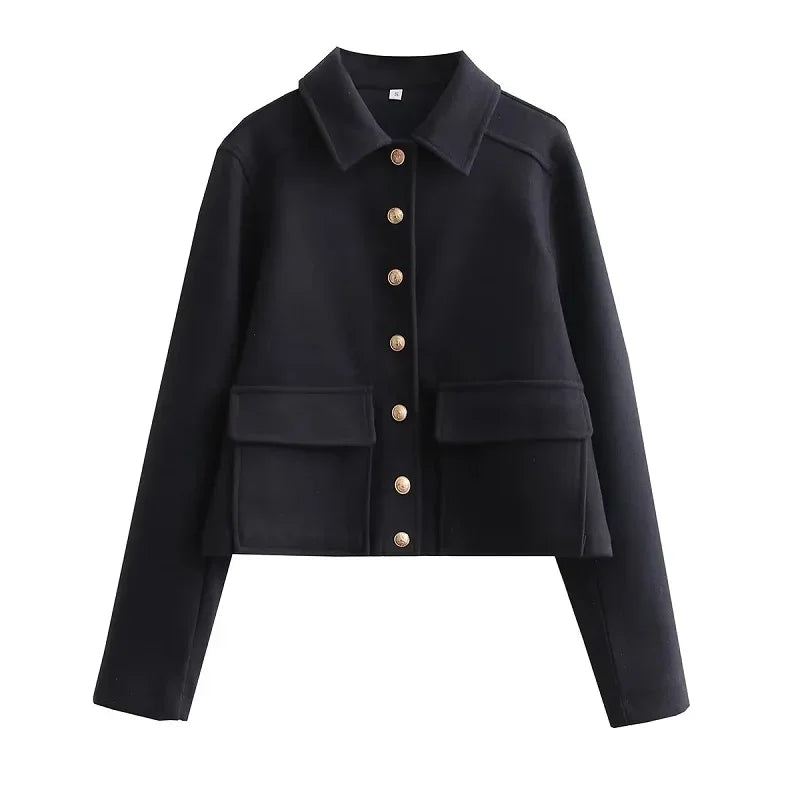 Claire | Cropped Button Front Bomber Jacket