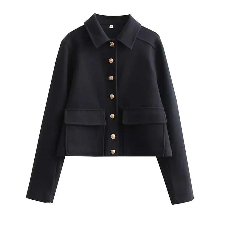 Claire | Cropped Button Front Bomber Jacket