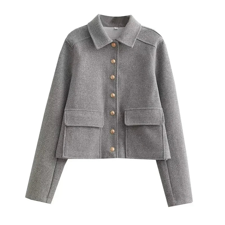 Claire | Cropped Button Front Bomber Jacket