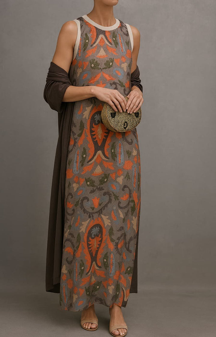 Isla | Women's Floral Sleeveless Maxi Dress Matching Shawl Set
