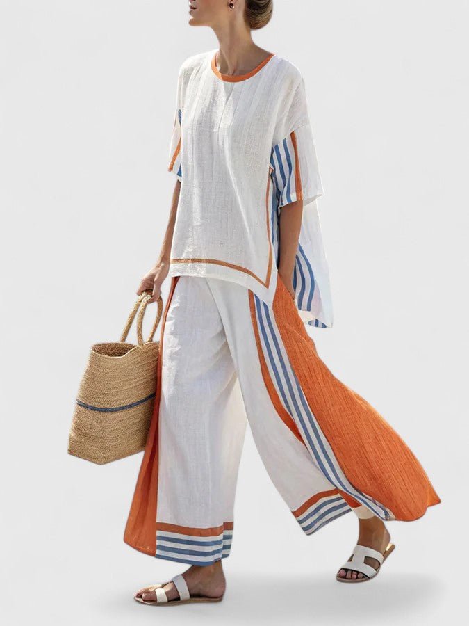 Ella | Women's Linen-Mix Geometric Pattern Relaxed-Fit Co-Ord Set