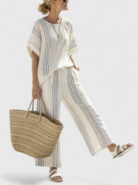 Ella | Women's Linen-Mix Geometric Pattern Relaxed-Fit Co-Ord Set