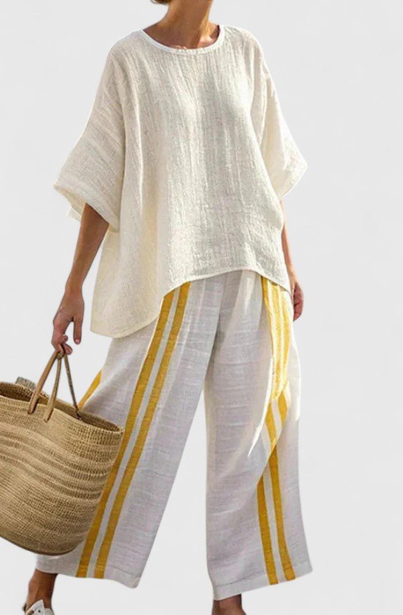 Ella | Women's Linen-Mix Geometric Pattern Relaxed-Fit Co-Ord Set
