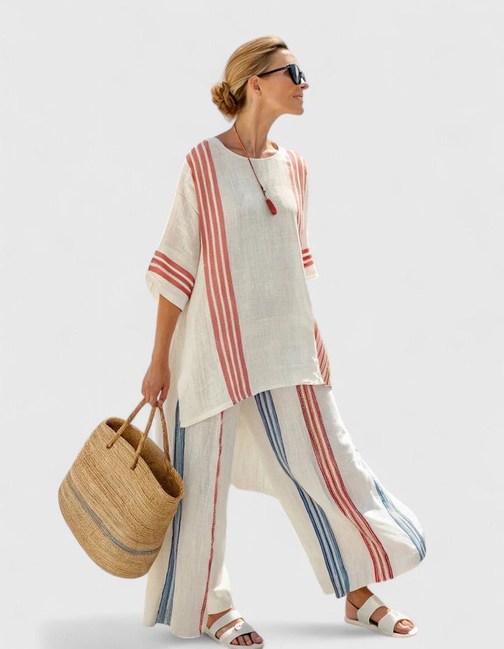Ella | Women's Linen-Mix Geometric Pattern Relaxed-Fit Co-Ord Set