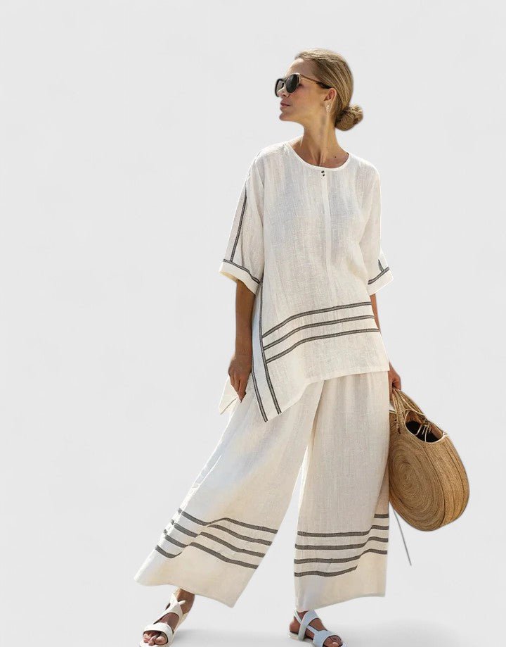Ella | Women's Linen-Mix Geometric Pattern Relaxed-Fit Co-Ord Set