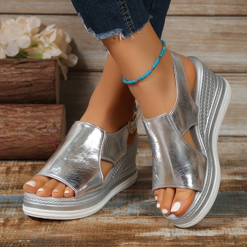 Phoebe | Women's Platform Sandals Metallic Wedge Slip-On Open Toe - Women's Wedge Sandals | Nancy Callen Fashion