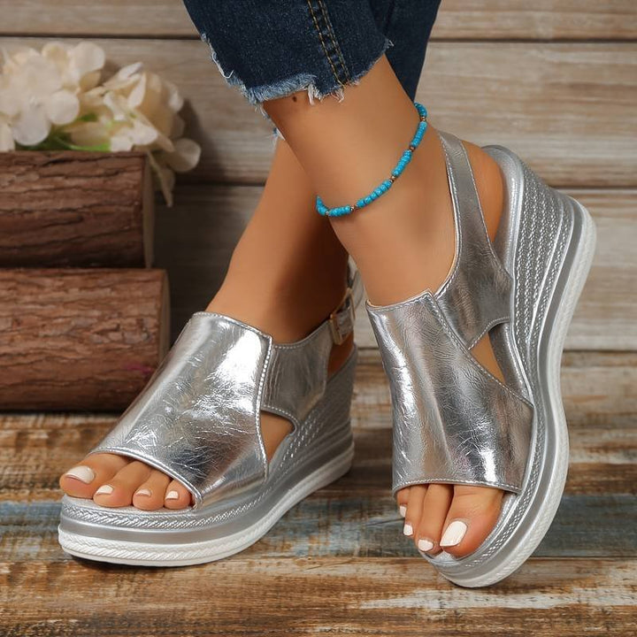 Phoebe | Women's Platform Sandals Metallic Wedge Slip-On Open Toe - Women's Wedge Sandals | Nancy Callen Fashion