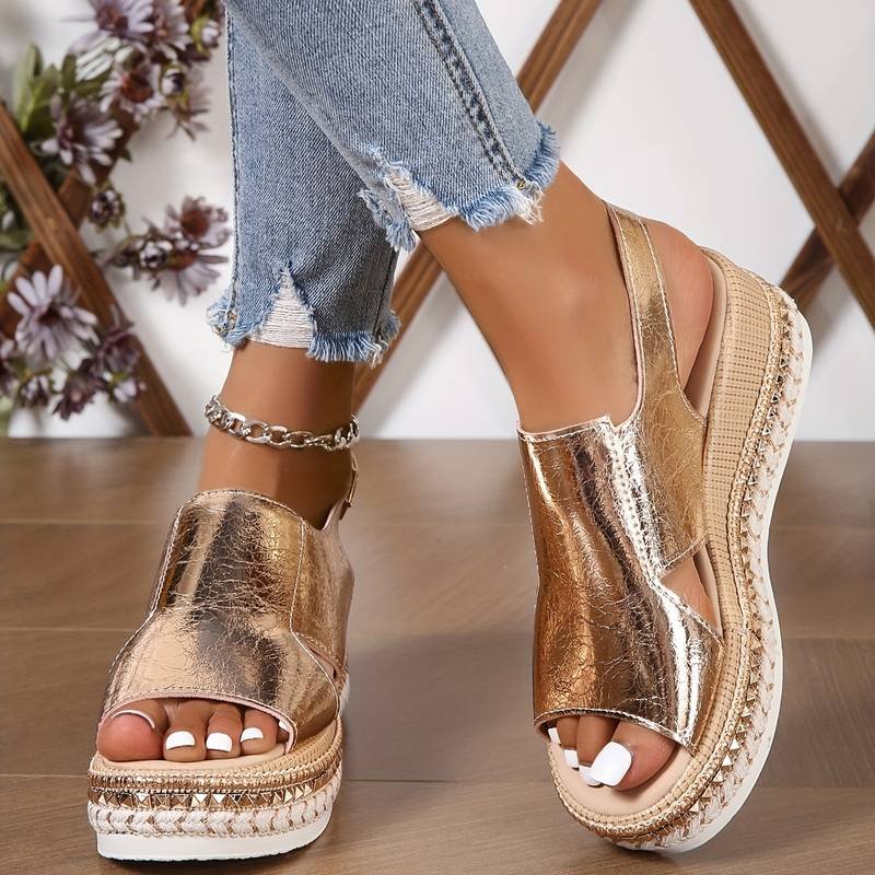 Phoebe | Women's Platform Sandals Metallic Wedge Slip-On Open Toe - Women's Wedge Sandals | Nancy Callen Fashion