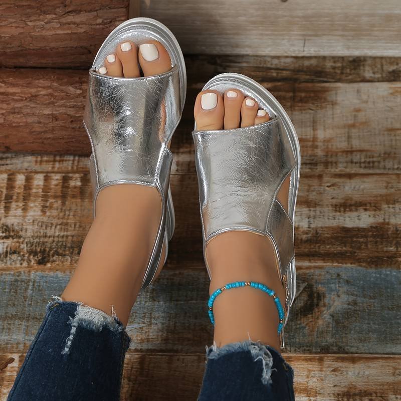 Phoebe | Women's Platform Sandals Metallic Wedge Slip-On Open Toe - Women's Wedge Sandals | Nancy Callen Fashion