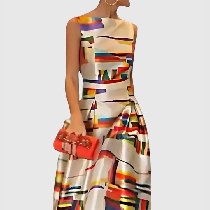 Amelia | Women's Satin Abstract Print Sleeveless Maxi Dress