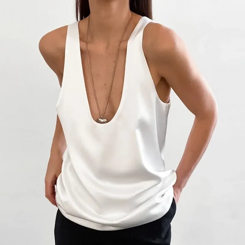 Isla | Women's Satin Plunging U-Neck Relaxed-Fit Tank Top