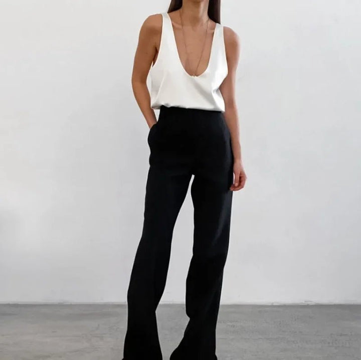 Isla | Women's Satin Plunging U-Neck Relaxed-Fit Tank Top