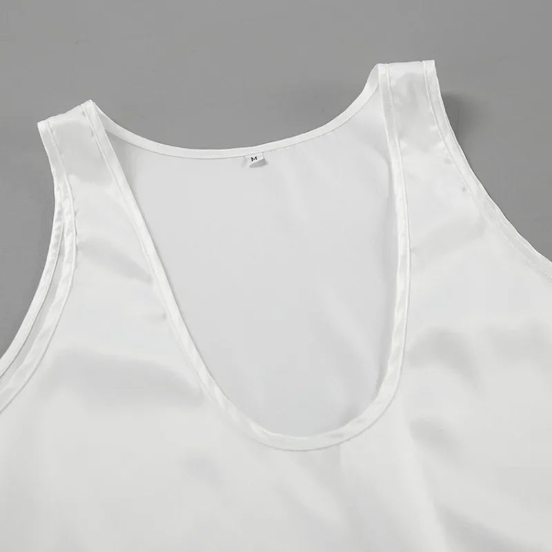 Isla | Women's Satin Plunging U-Neck Relaxed-Fit Tank Top