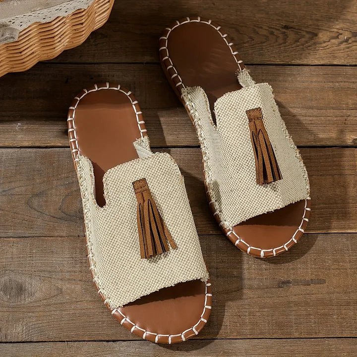 Willow | Women's Slip-On Sandals Open Toe Tassel Embroidered Flat - Women's Embroidered | Nancy Callen Fashion