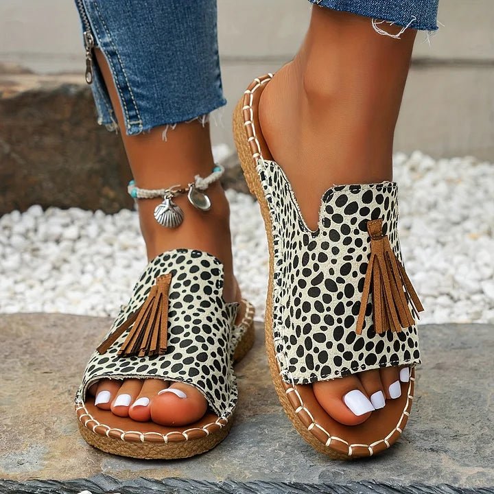 Willow | Women's Slip-On Sandals Open Toe Tassel Embroidered Flat - Women's Embroidered | Nancy Callen Fashion