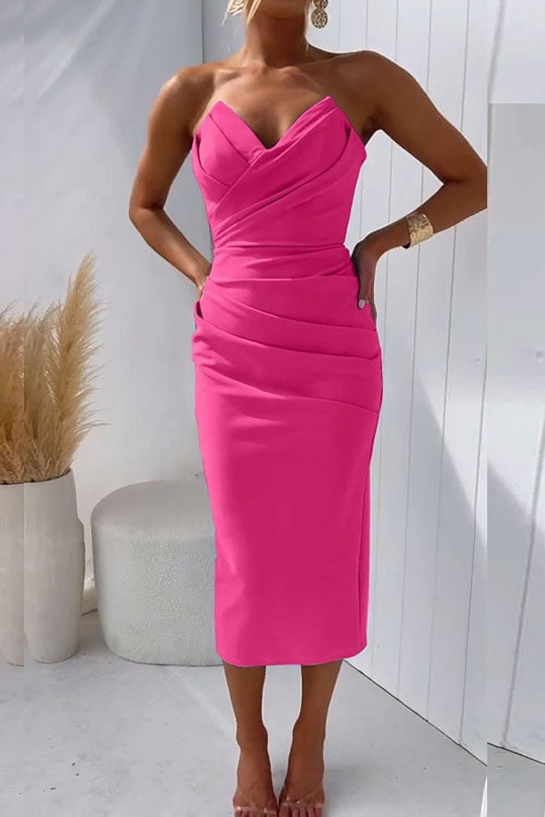 Florence | Women's Strapless Draped Sweetheart Midi Dress