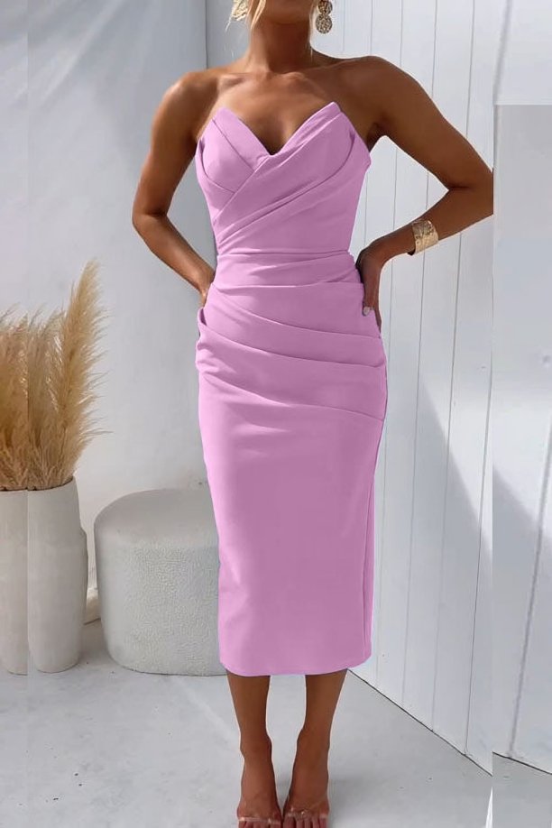 Florence | Women's Strapless Draped Sweetheart Midi Dress