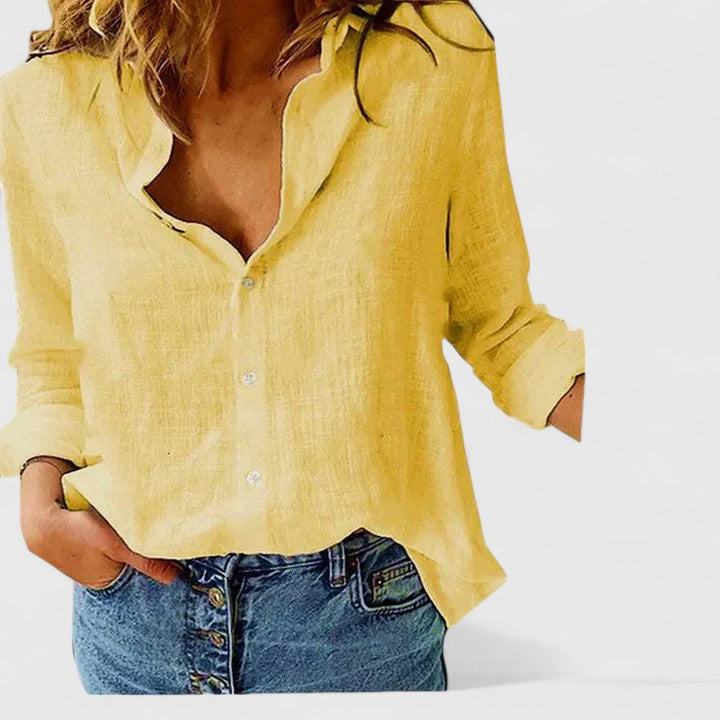 Faith | Linen V Neck Button Blouse