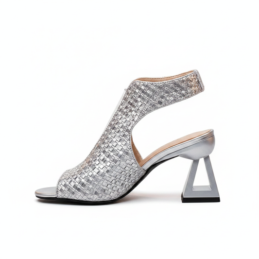 Zina Sculpt Heels for Women | Block Heel Dress Shoes Woven Open Toe