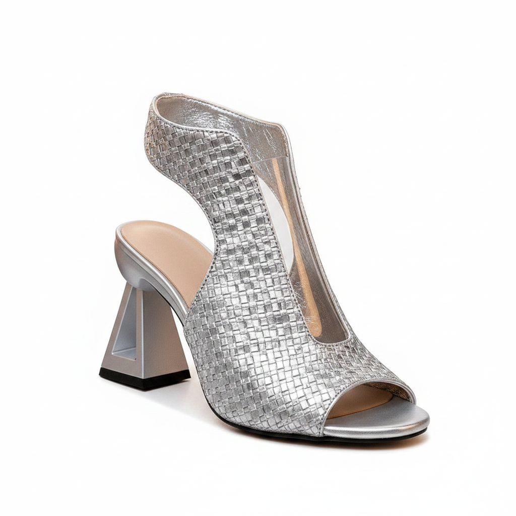 Zina Sculpt Heels for Women | Block Heel Dress Shoes Woven Open Toe