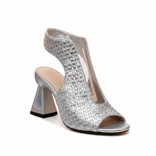 Zina Sculpt Heels for Women | Block Heel Dress Shoes Woven Open Toe