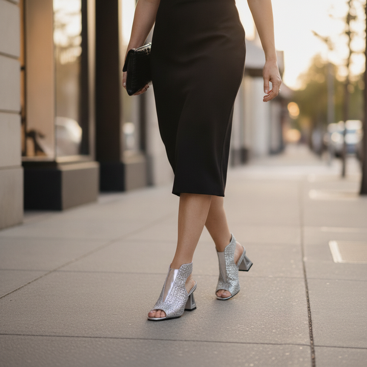 Zina Sculpt Heels for Women | Block Heel Dress Shoes Woven Open Toe