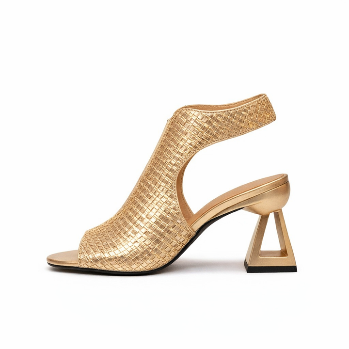 Zina Sculpt Heels for Women | Block Heel Dress Shoes Woven Open Toe