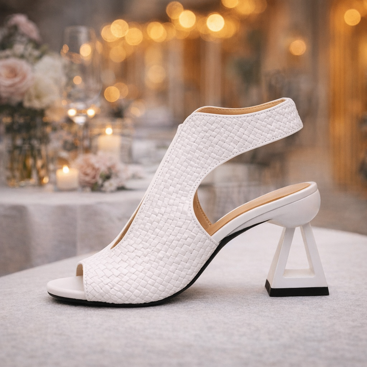 Zina Sculpt Heels for Women | Block Heel Dress Shoes Woven Open Toe